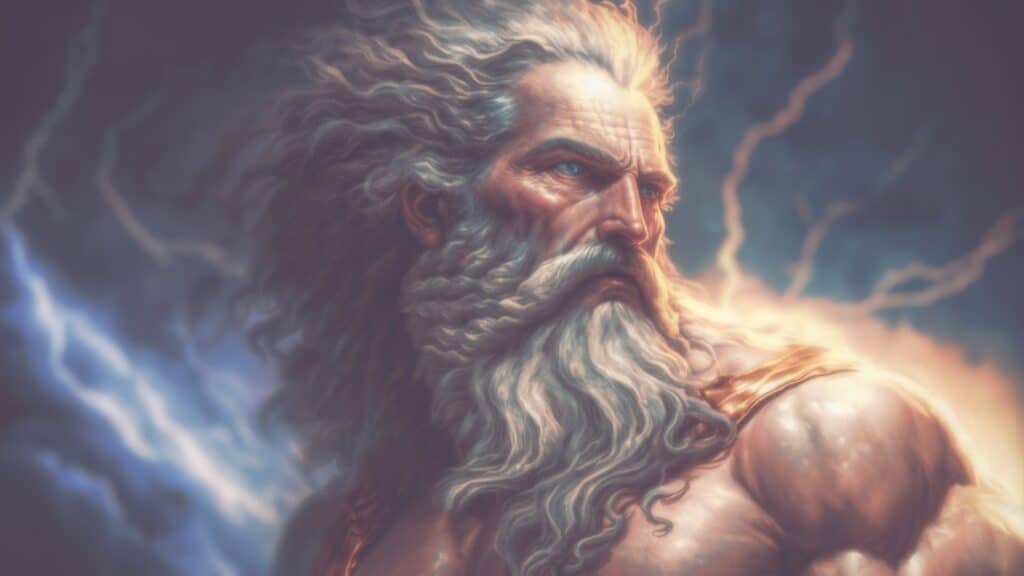 Mythology - Zeus with lightning background painting