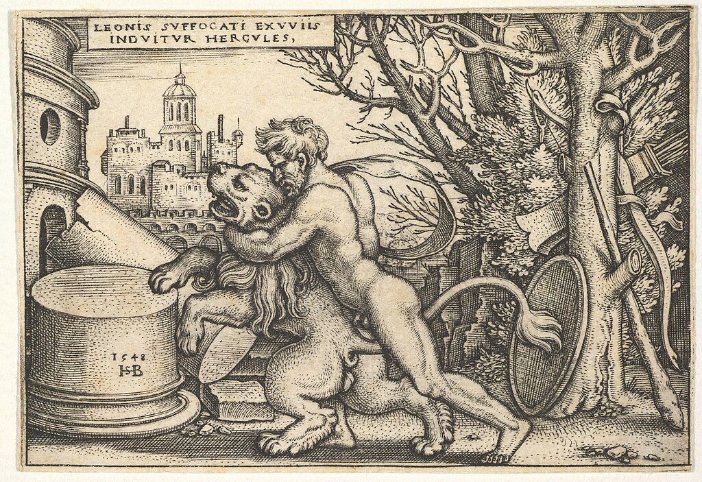 Hercules wrestling lion drawing