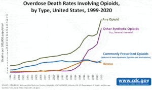 Western society Opioid overdose rates graph 1999-2020