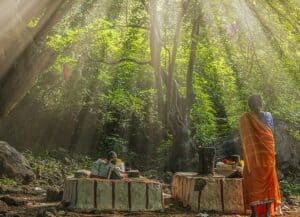 Faith and woman praying in Nature